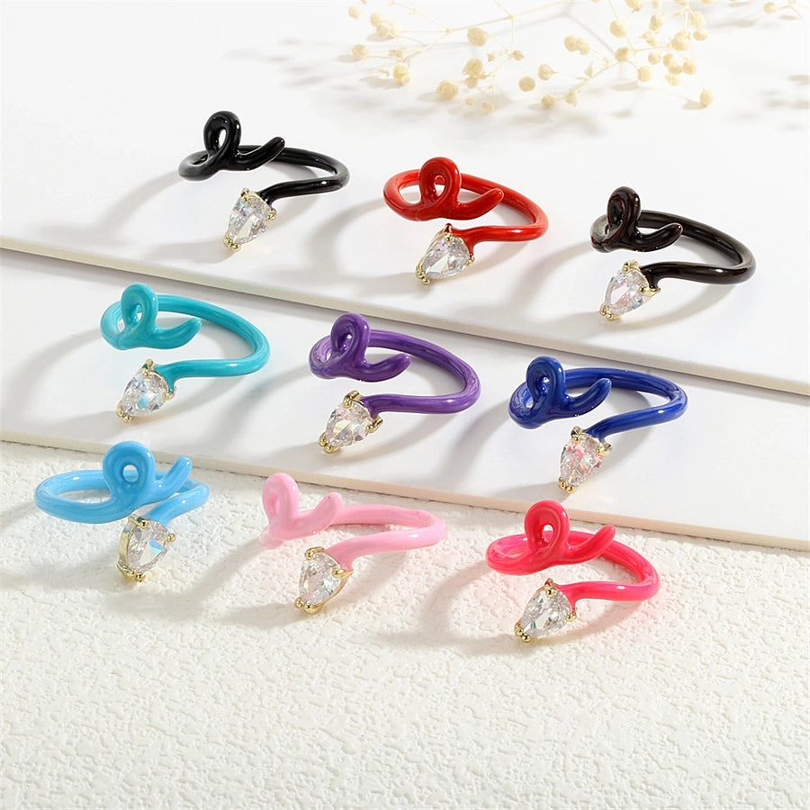 Copper Enamel Inlay Snake Zircon Open Rings