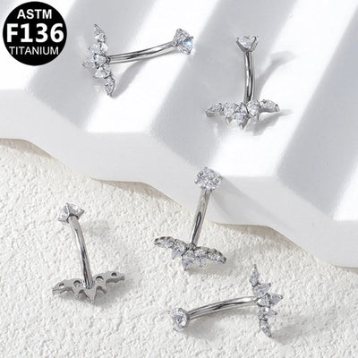 1 Piece Belly Rings Glam Shiny Butterfly Pure Titanium Aluminium Alloy Zircon 14K Gold Plated White Gold Plated