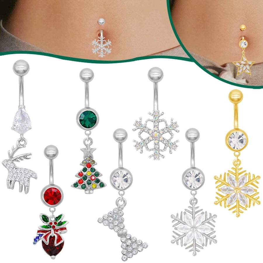 1 Piece Belly Rings Sexy Classic Style Snowflake 316 Stainless Steel  Alloy Plating Rhinestones Glass 18K Gold Plated White Gold Plated