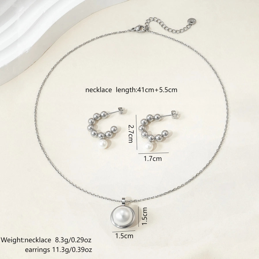Jewelry IG Style French Style Streetwear C Shape Round 304 Stainless Steel Artificial Pearls Polishing Inlay Jewelry Set