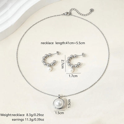 Jewelry IG Style French Style Streetwear C Shape Round 304 Stainless Steel Artificial Pearls Polishing Inlay Jewelry Set