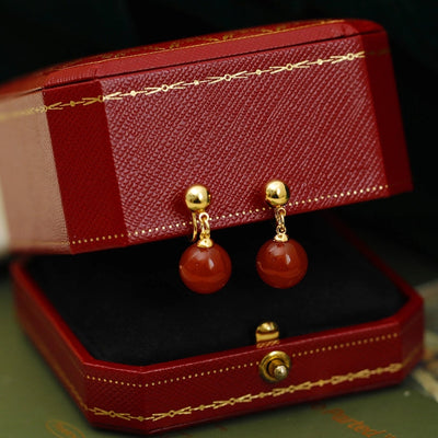 French style light luxury red agate mosquito coil ear clip women's simple elegant retro court style earless earrings high-grade