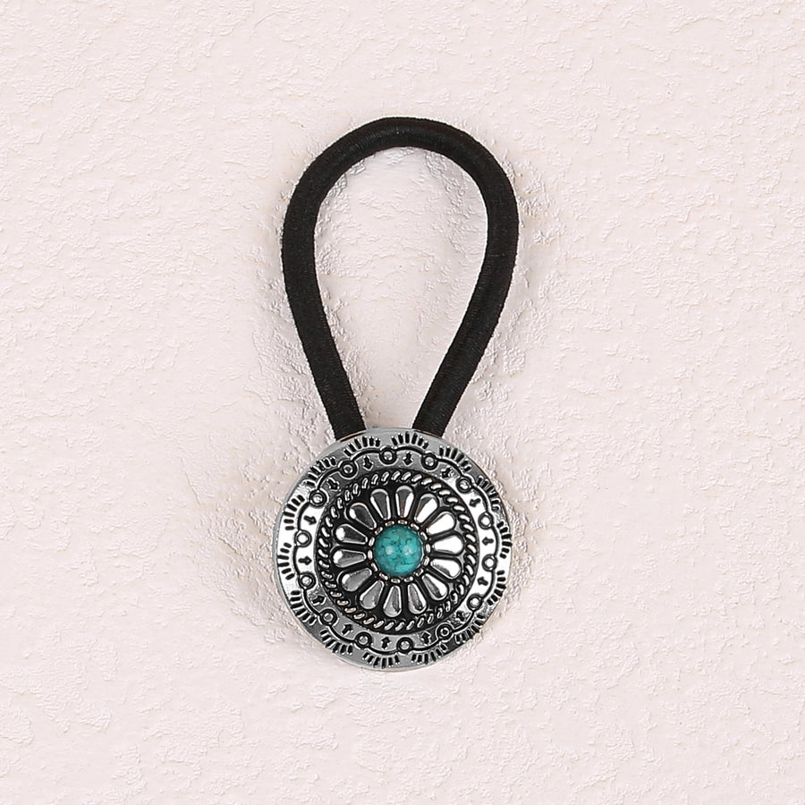 Women's Classical Ethnic Style Classic Style Cross Round Cattle Alloy Polyester Inlay Turquoise Hair Tie