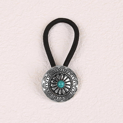 Women's Classical Ethnic Style Classic Style Cross Round Cattle Alloy Polyester Inlay Turquoise Hair Tie