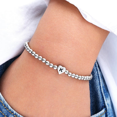 Europe and America Cross Border Hot Sale Creative 26 Letters round Beads Heart-Shaped Copper Bracelet Fashion Ins Simple Beaded Elastic Bracelet