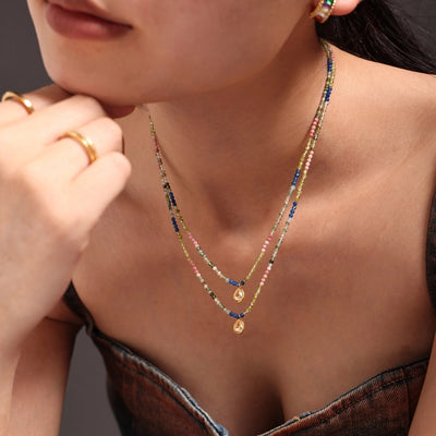 Elegant Water Droplets 304 Stainless Steel natural stone 18K Gold Plated Opal Beaded Chain Pendant Necklace In Bulk