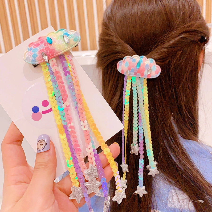 HD20355A12 Japanese and Korean Sequin Tassel Color Sequin Pendant Children's Cloud Hairpin Duckbill Clip Tail Clip Tide