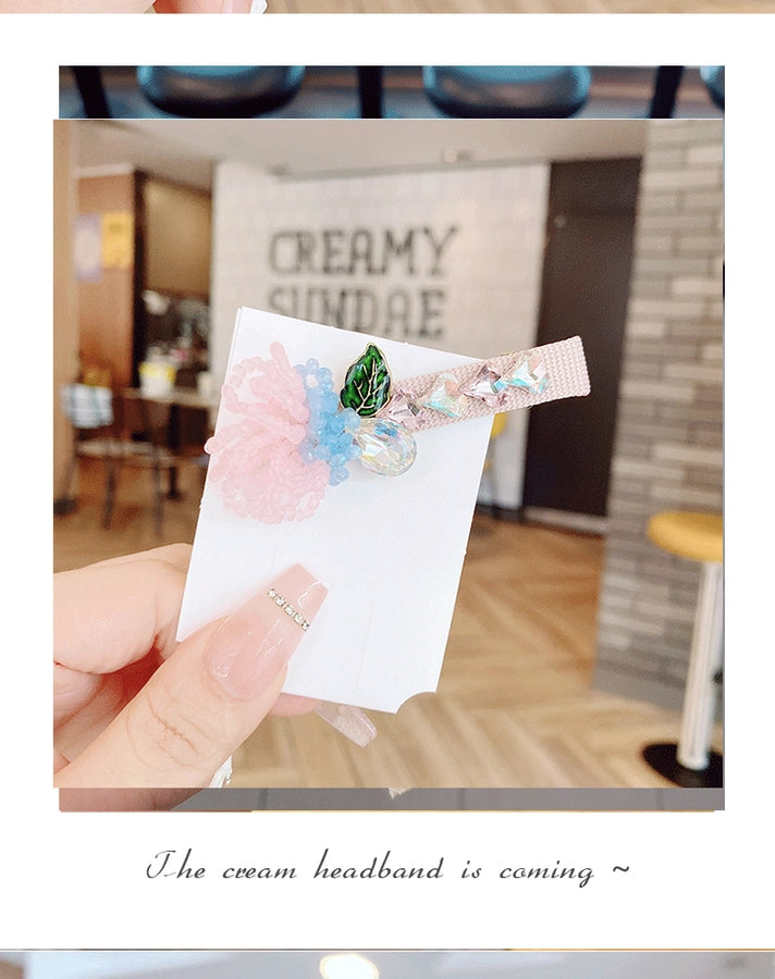 ig style sweet leaves flower artificial crystal alloy beaded inlay rhinestones hair clip