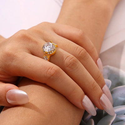 Jewelry Vintage Style Geometric Oval Titanium Steel Zircon 18K Gold Plated Inlay Rings