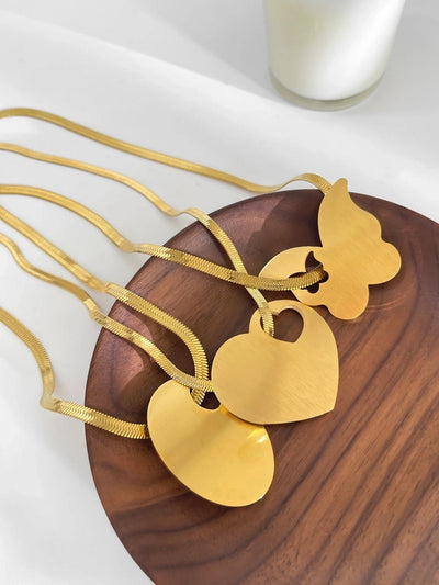 Jewelry Retro Exaggerated Heart Shape Butterfly 316L Stainless Steel  18K Gold Plated Pendant Necklace