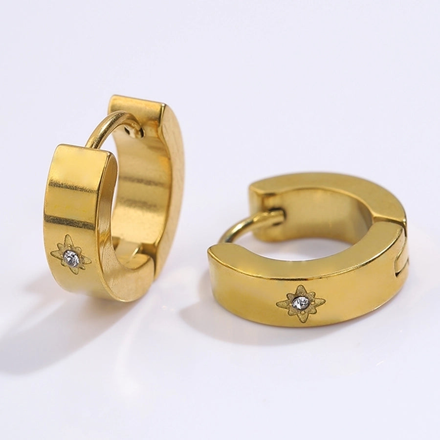 1 Pair Retro Eight awn star Solid Color 304 Stainless Steel Hoop Earrings