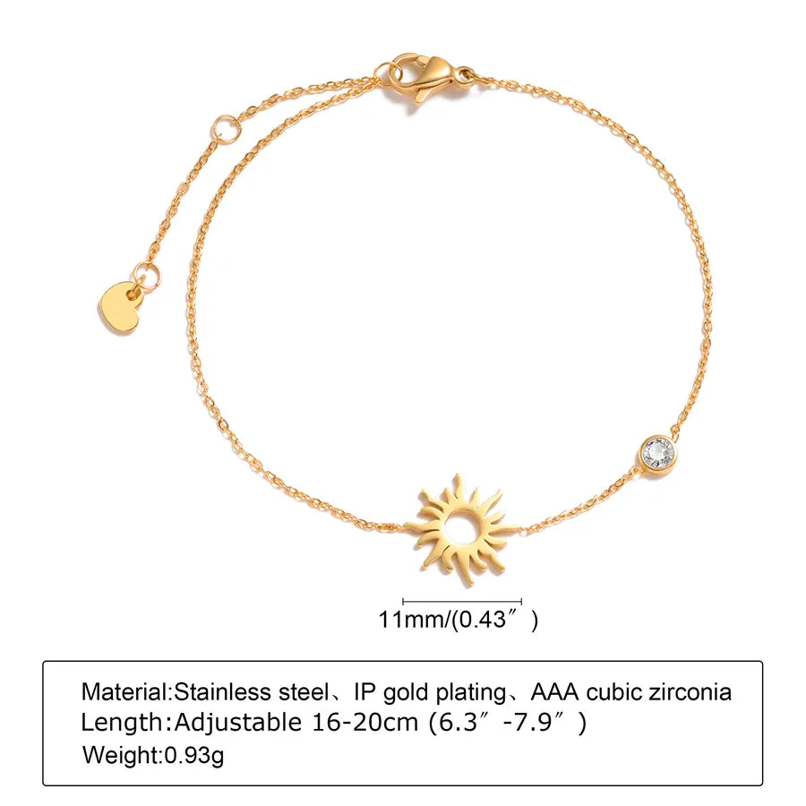 IG Style Korean Style Round Heart Shape Flower 304 Stainless Steel 18K Gold Plated Zircon Bracelets In Bulk