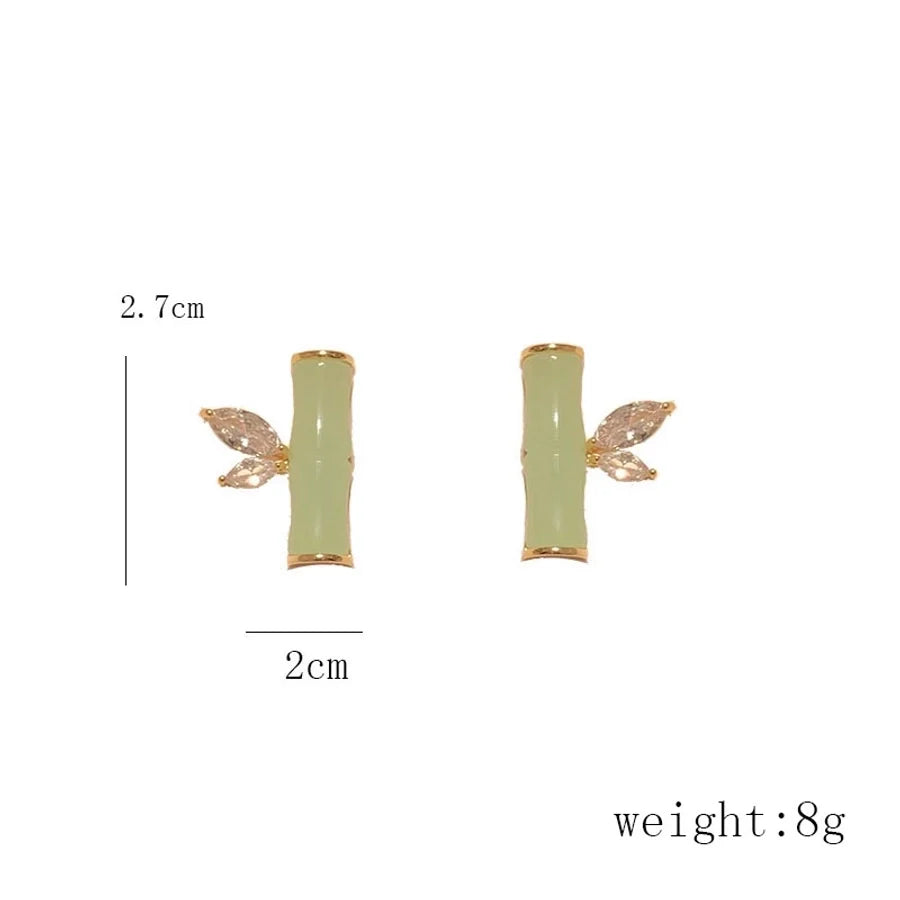 1 Pair Elegant Vintage Style Geometric Bamboo Plating Synthetics Metal Copper Zircon 14K Gold Plated Ear Studs