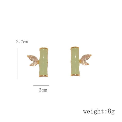 1 Pair Elegant Vintage Style Geometric Bamboo Plating Synthetics Metal Copper Zircon 14K Gold Plated Ear Studs