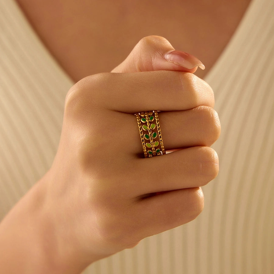 Jewelry Baroque Style Vacation Leaves 304 Stainless Steel Open Rings