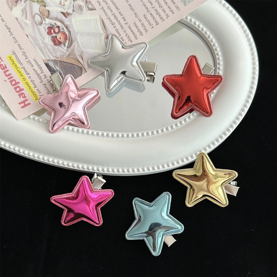 women's simple style pentagram pu leather hair clip