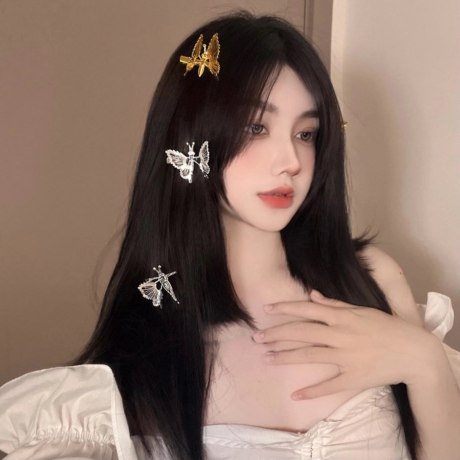 women's fashion butterfly alloy butterfly hollow out artificial pearls hair clip