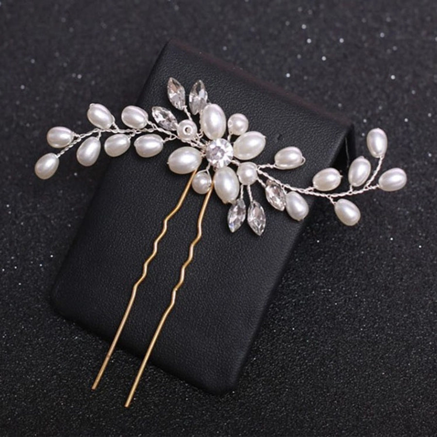 Women's Elegant Solid Color Imitation Pearl Rhinestone Hairpin