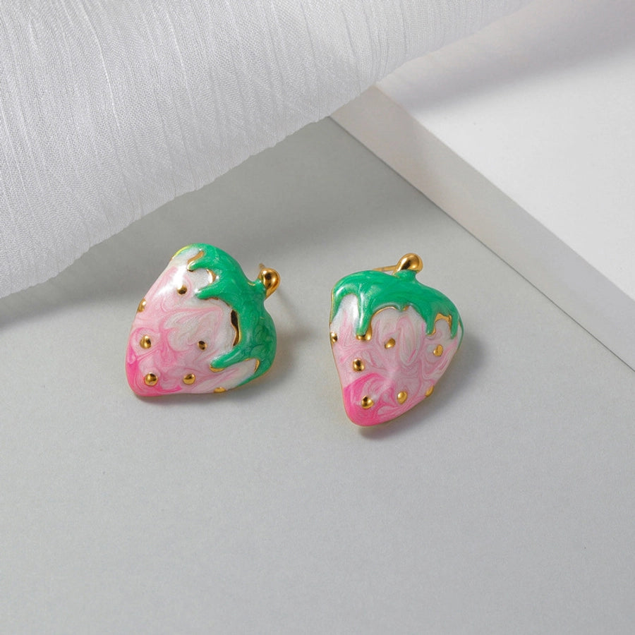 1 Pair Cute Sweet Strawberry Enamel Plating 304 Stainless Steel Ear Studs