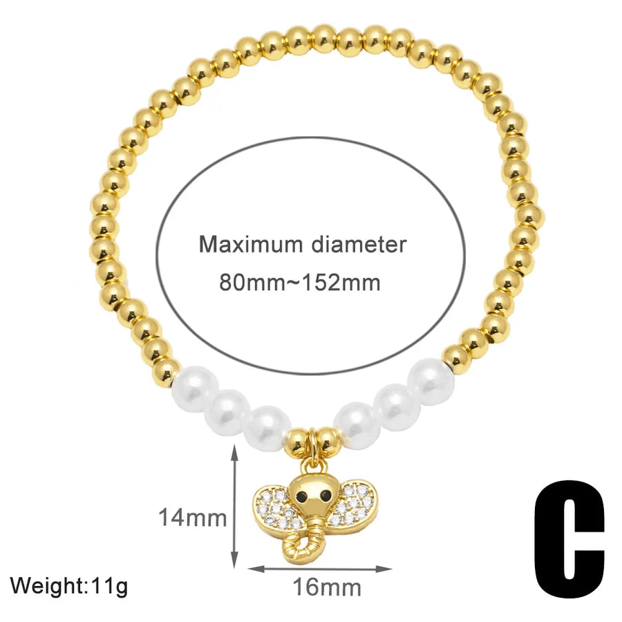 Copper 18K Gold Plated Inlay Owl Butterfly Elephant Zircon Bracelets