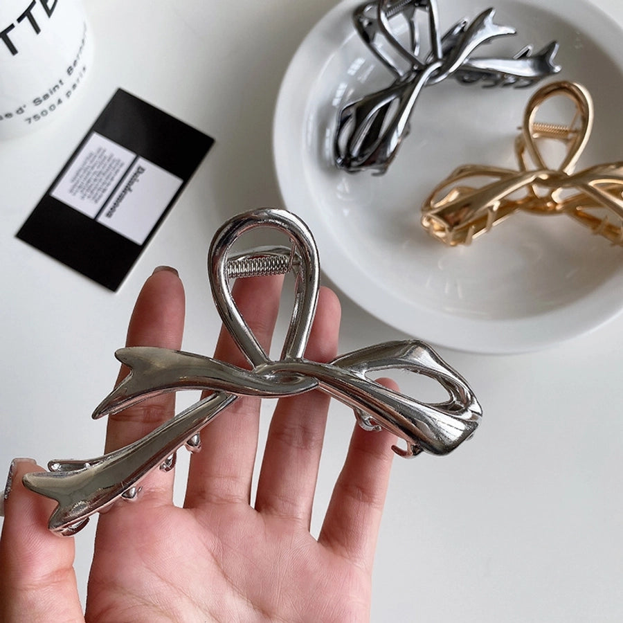 Ribbon bow hairpin for women  new back head clip shark clip high-end silver metal clip hairpin