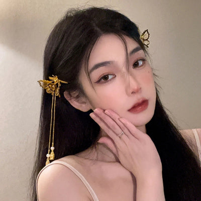 women's fashion butterfly alloy butterfly hollow out artificial pearls hair clip