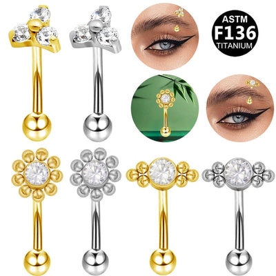 1 Piece Eyebrow Studs Casual Classic Style Oversized Sunflower Pure Titanium Titanium Alloy Zircon 14K Gold Plated White Gold Plated Eyebrow Studs
