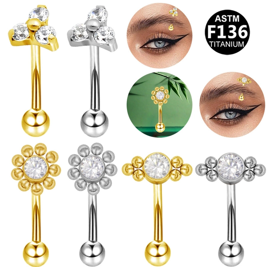 1 Piece Eyebrow Studs Casual Classic Style Oversized Sunflower Pure Titanium Titanium Alloy Zircon 14K Gold Plated White Gold Plated Eyebrow Studs