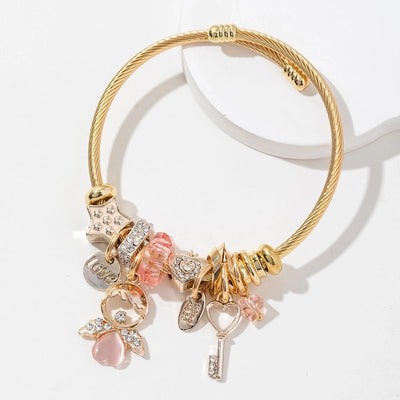 Elegant Lady Angel 304 Stainless Steel Alloy Artificial Crystal Bangle In Bulk