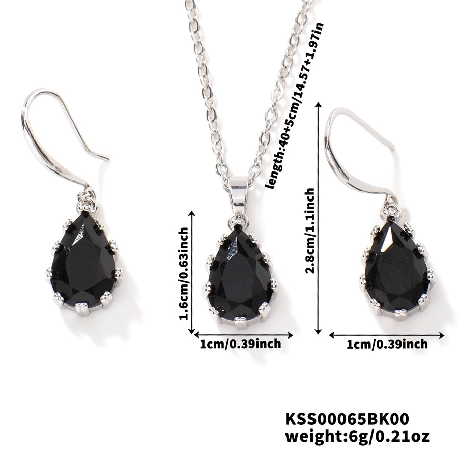 Copper Rhodium Plated Inlay Water Droplets Glass Jewelry Set