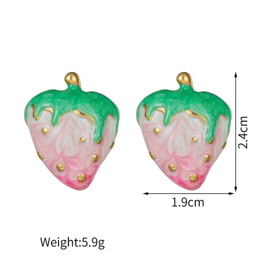 1 Pair Cute Sweet Strawberry Enamel Plating 304 Stainless Steel Ear Studs