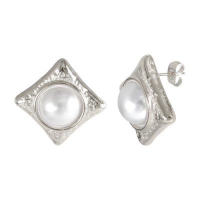 Jewelry IG Style Simple Style Commute Rhombus 304 Stainless Steel Pearl Inlay Rings Earrings Necklace