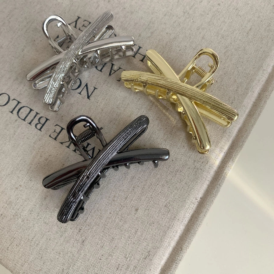 Women's Casual Simple Style Solid Color Alloy Criss Cross Hair Claws