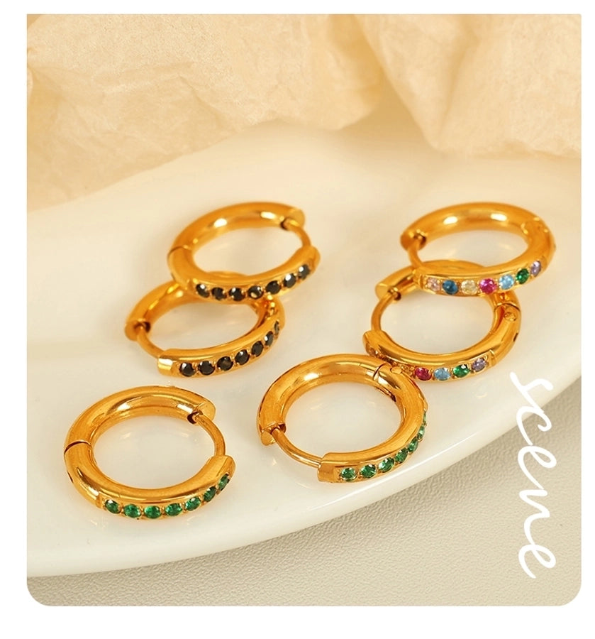 1 Pair IG Style Elegant French Style Round Polishing Plating Inlay 304 Stainless Steel Rhinestones 18K Gold Plated Earrings