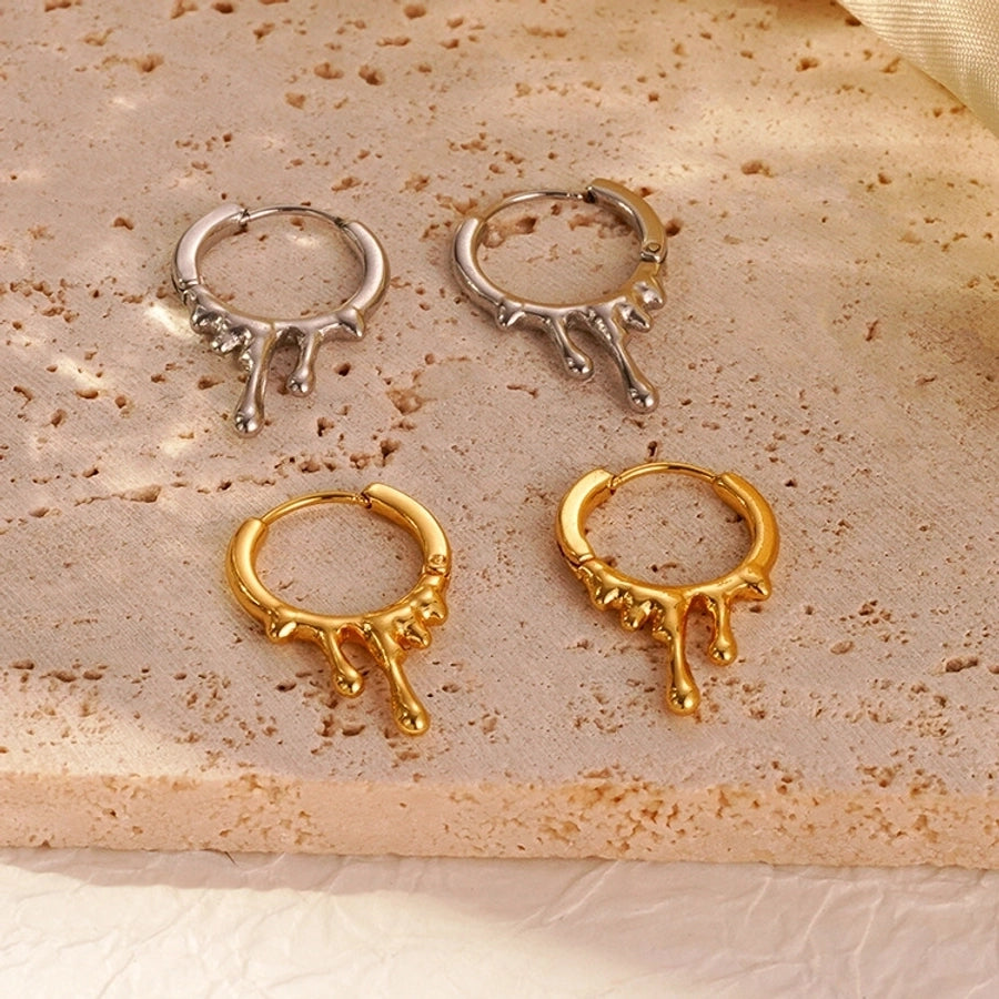 1 Pair Simple Style Water Droplets Solid Color Titanium Steel Earrings