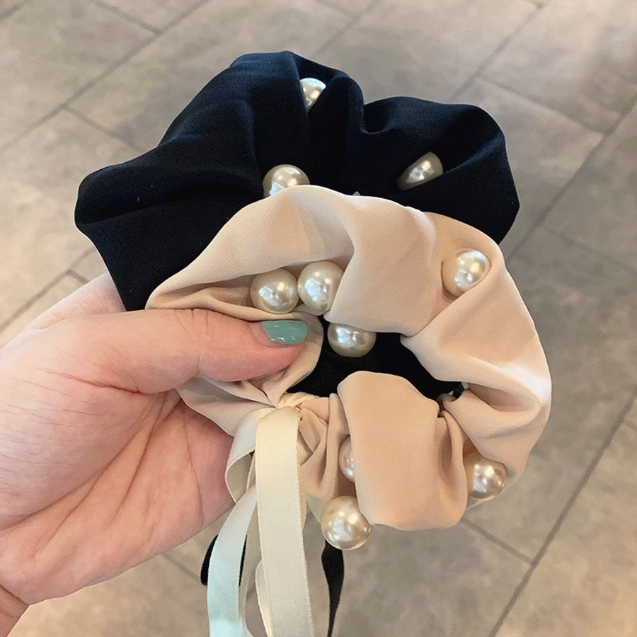 new ins korean style internet influencer pearl ribbon headband bowknot hair ring korean style super fairy adult ribbon hair rope for women