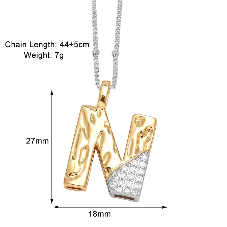 Jewelry Modern Style Simple Style letter 201 Stainless Steel Copper Zircon 18K Gold Plated Mixed Metal Inlay Pendant Necklace