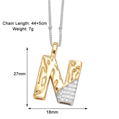 Jewelry Modern Style Simple Style letter 201 Stainless Steel Copper Zircon 18K Gold Plated Mixed Metal Inlay Pendant Necklace