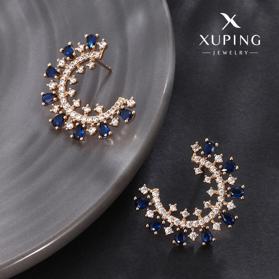 1 Pair Elegant C Shape Plating Copper Artificial Gemstones 18K Gold Plated Ear Studs