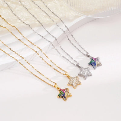 Jewelry Glam IG Style Pentagram 304 Stainless Steel Copper Zircon Inlay Pendant Necklace