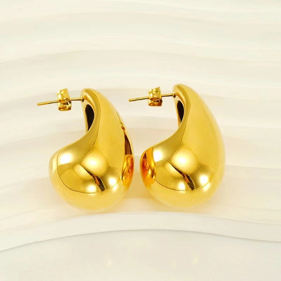 High-end design Gold chubby water drop titanium steel earrings INS women's fashion all-match geometric earrings