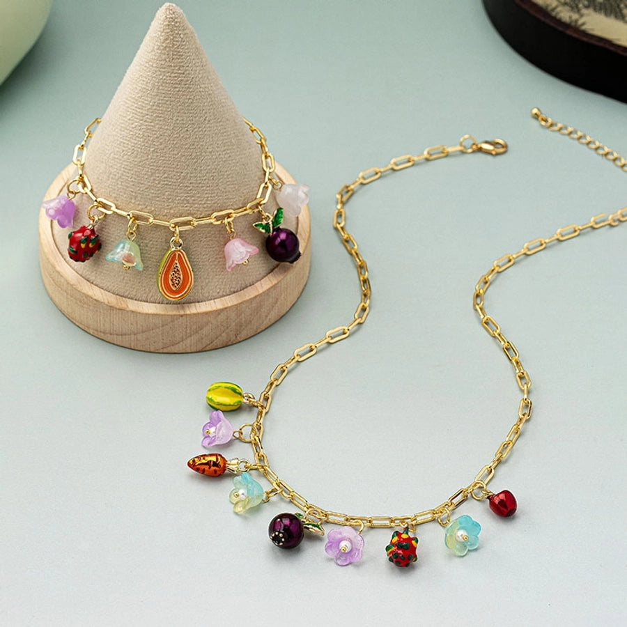 Jewelry IG Style Sweet Fruit Flower Copper Irregular Bracelets Necklace