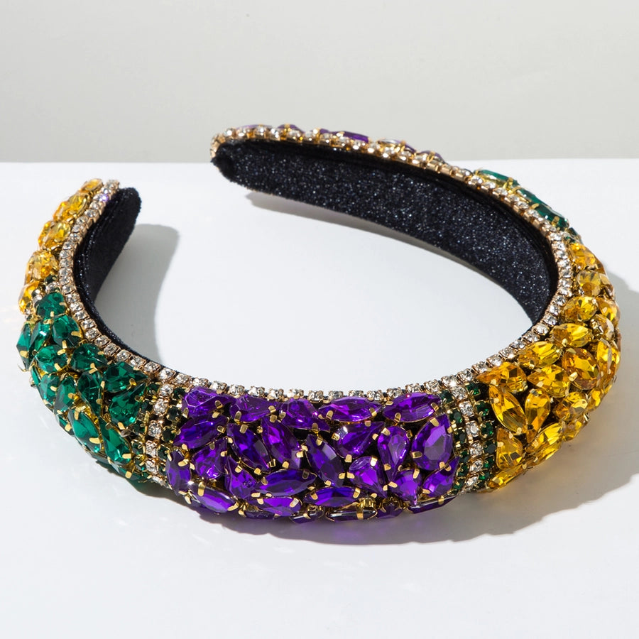 New Fashion  Style Baroque Sponge Headband Female Heavy Industry Full Diamond Color Matching Shiny Light Luxury Ball Party Hair Accessories