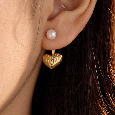 1 Pair Retro Heart Shape Plating 304 Stainless Steel Ear Studs