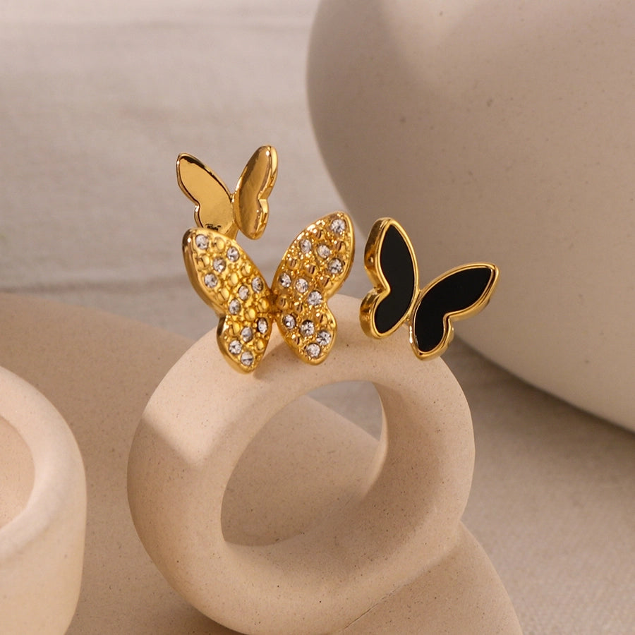 Jewelry IG Style Simple Style Butterfly 304 Stainless Steel Zircon 18K Gold Plated Inlay Open Rings