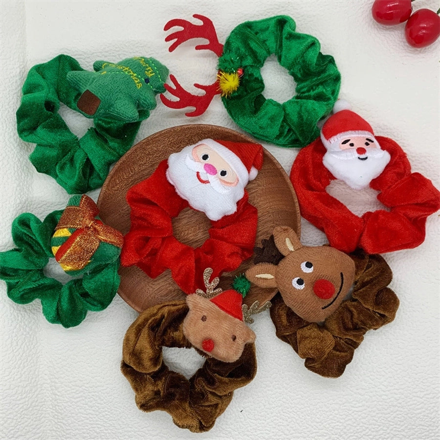 Christmas Cartoon Style Cute Women's Christmas Hat Christmas Tree Santa Claus Flannel Hair Tie