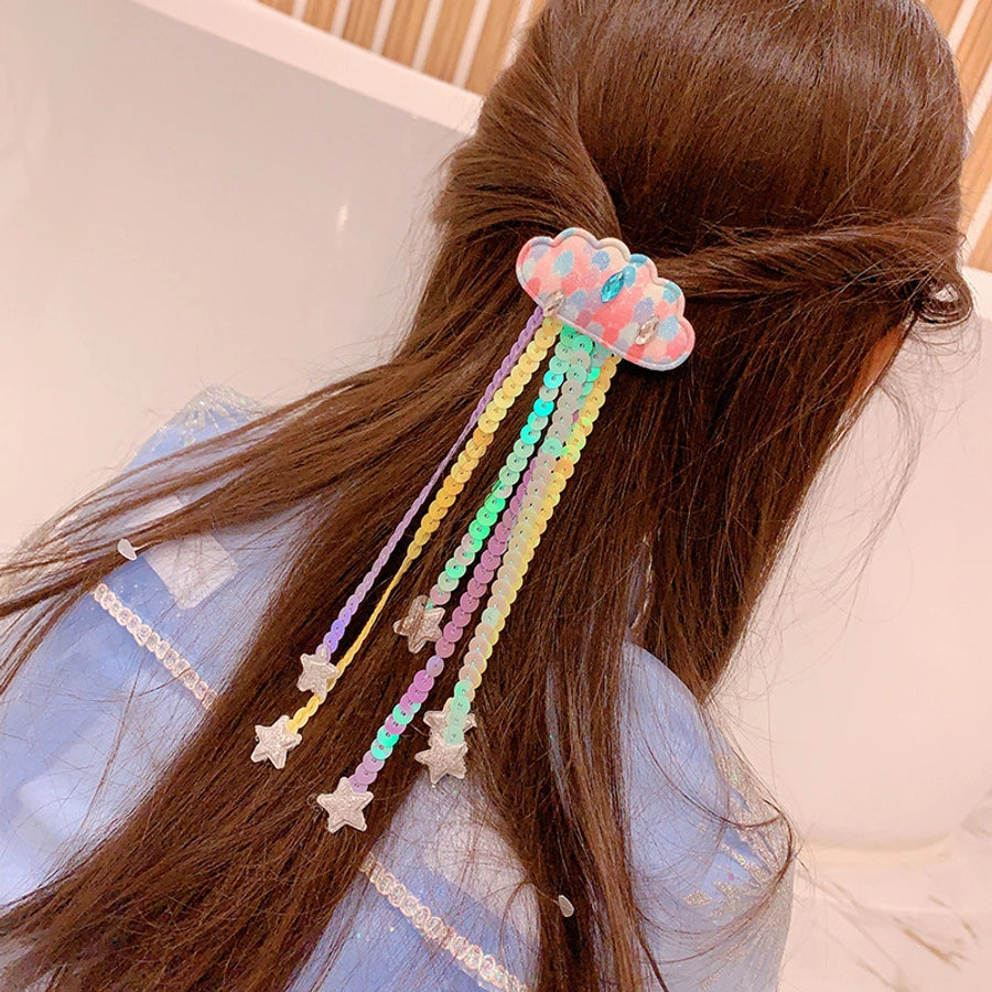 HD20355A12 Japanese and Korean Sequin Tassel Color Sequin Pendant Children's Cloud Hairpin Duckbill Clip Tail Clip Tide