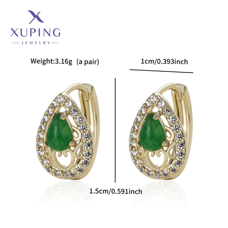 1 Pair Elegant Retro Geometric Plating Copper Artificial Gemstones 18K Gold Plated Earrings