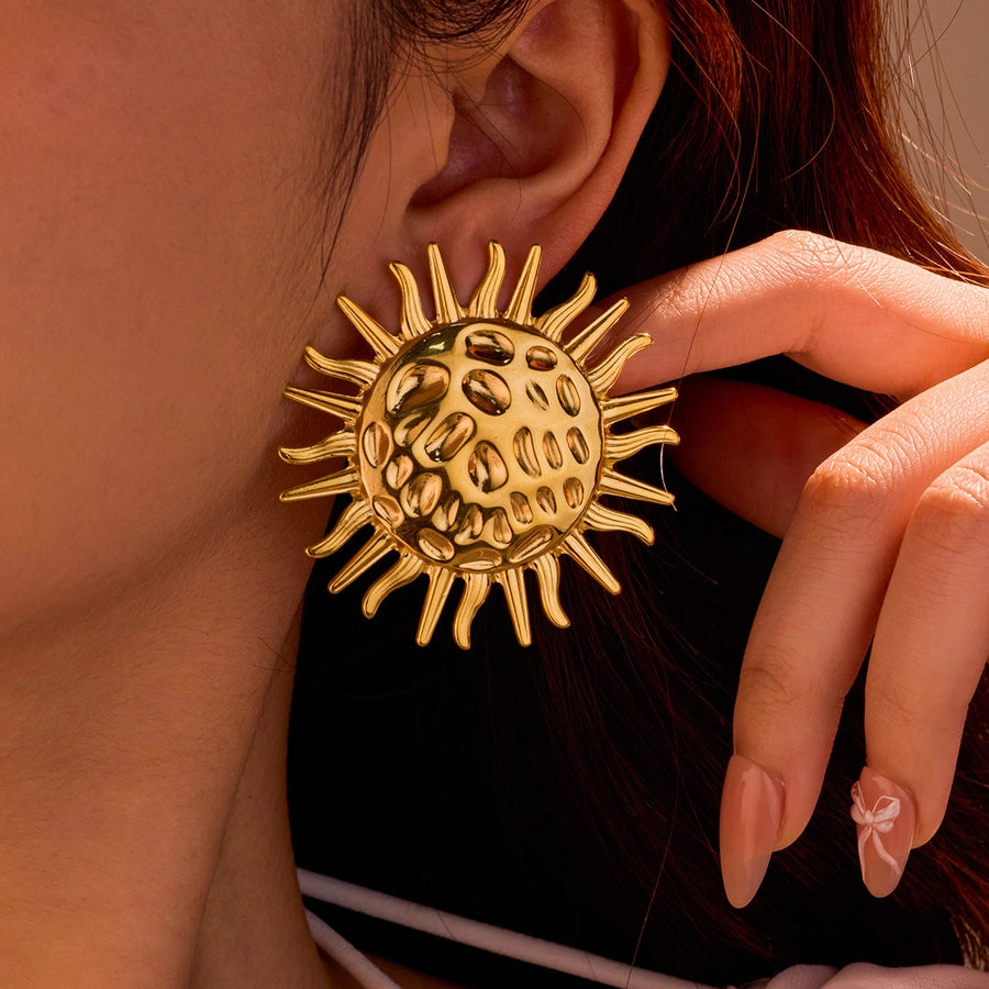 1 Pair Retro Sun 304 Stainless Steel 18K Gold Plated Ear Studs