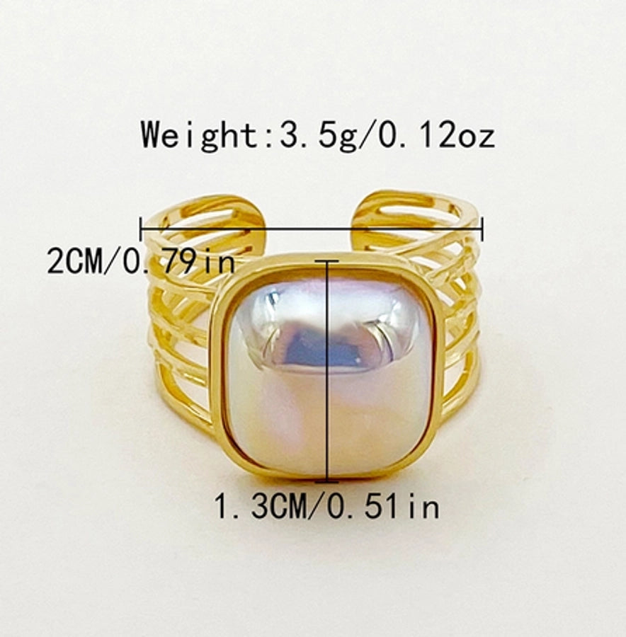 Jewelry IG Style Elegant Sweet Square Heart Shape 304 Stainless Steel Fritillary 14K Gold Plated Plating Inlay Open Rings